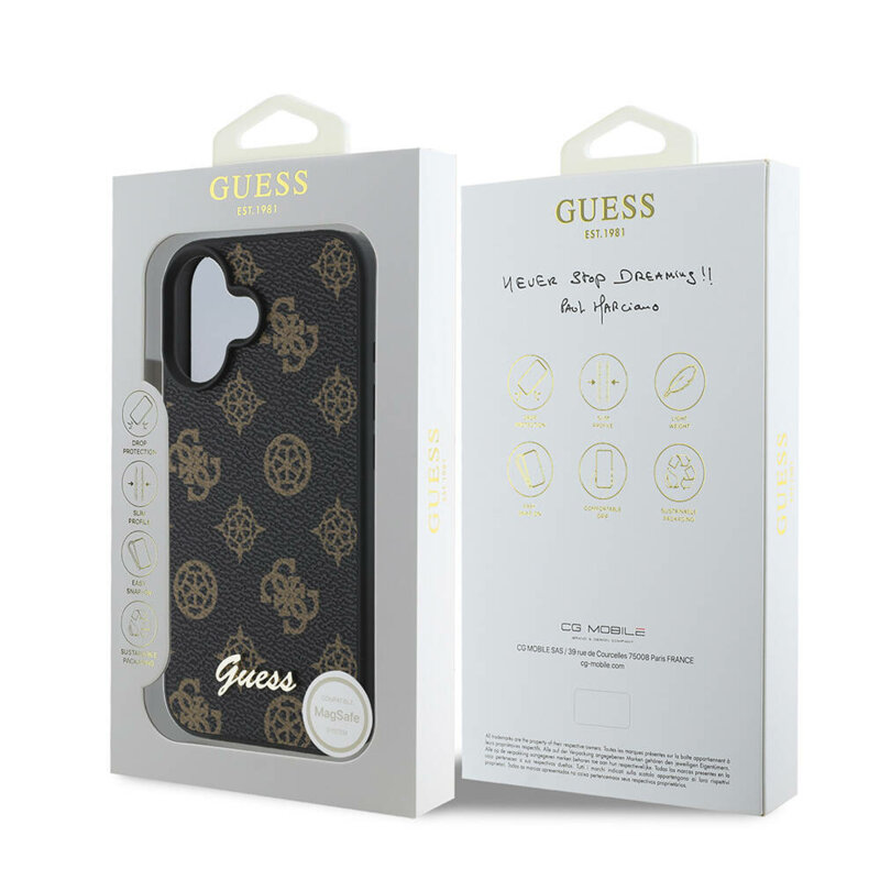 Husa iPhone 16 Plus Guess Peony Script MagSafe, negru, GUHMP16MPGPYSK