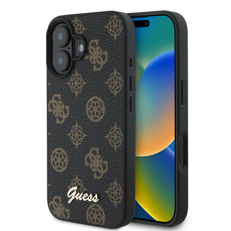 Husa iPhone 16 Guess Peony Script MagSafe, negru, GUHMP16SPGPYSK