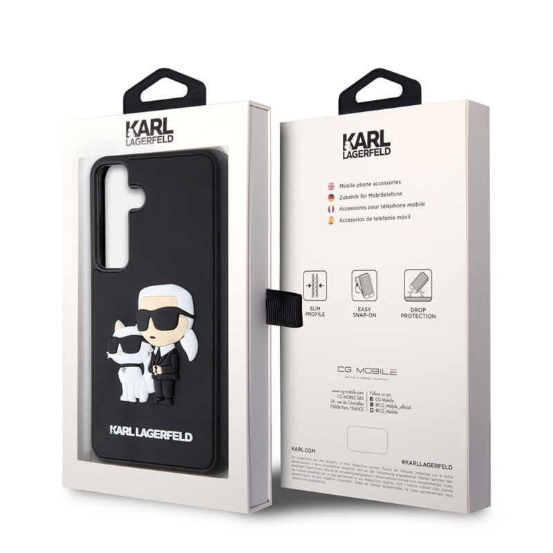 Husa originala Samsung Galaxy S24 Karl Lagerfeld 3D Design, Rubber Karl&Choupette, negru, KLHCS24S3DRKCNK