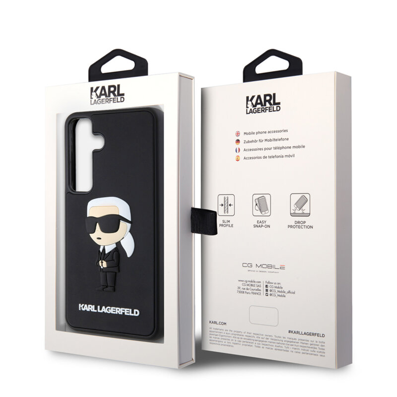 Husa originala Samsung Galaxy S24 Karl Lagerfeld 3D Design, Rubber Ikonik, negru, KLHCS24S3DRKINK