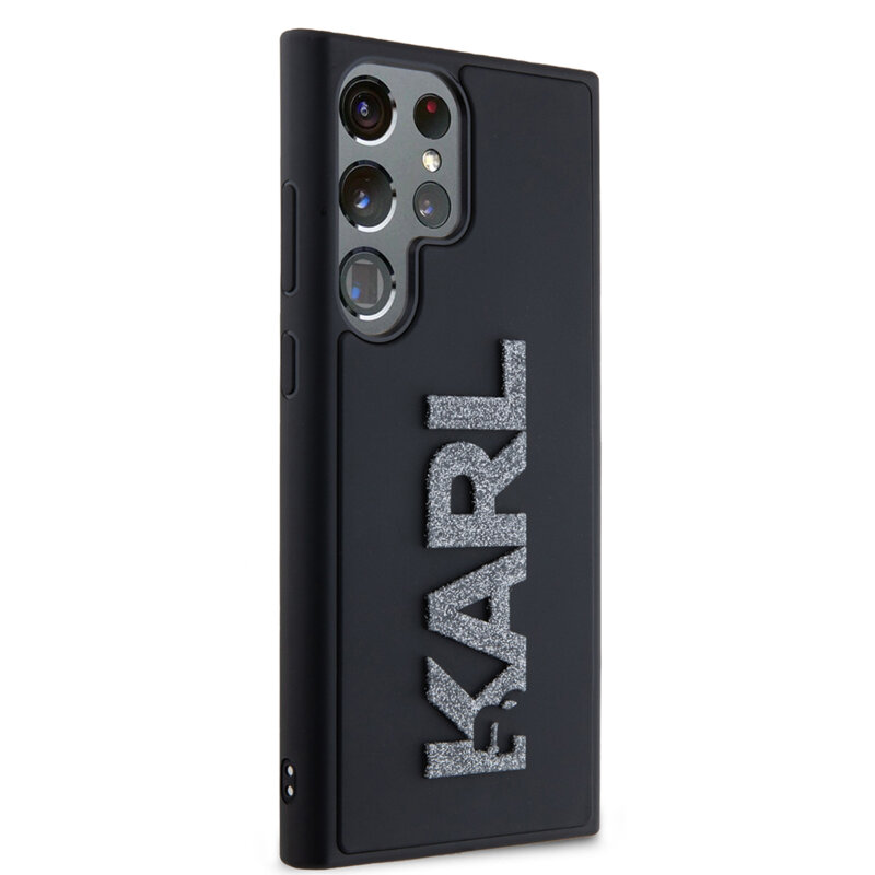 Husa originala Samsung Galaxy S23 Ultra Karl Lagerfeld 3D Design, Rubber Glitter Logo, negru, KLHCS23L3DMBKCK