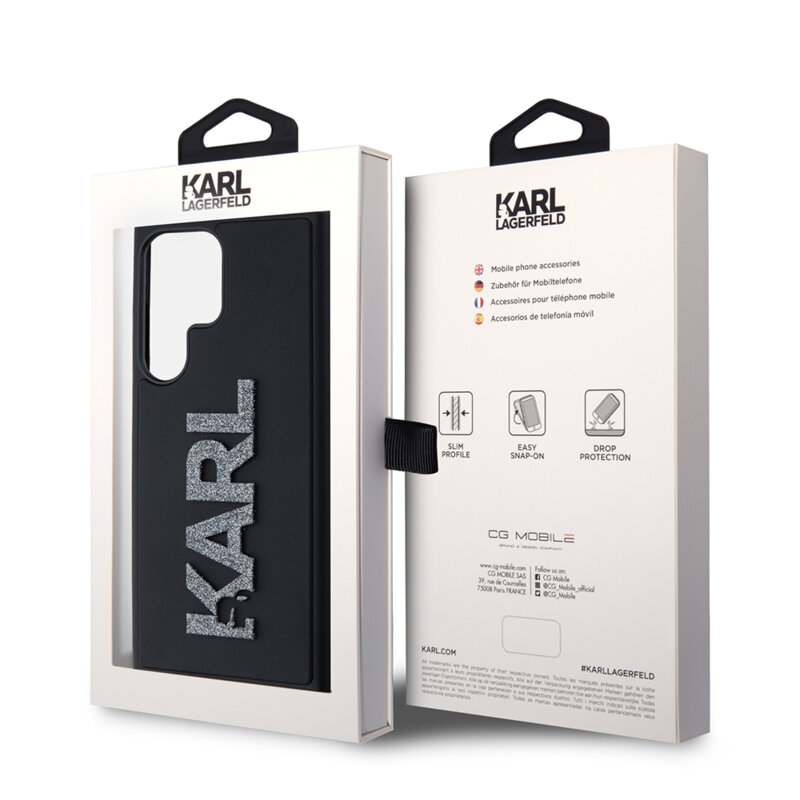 Husa originala Samsung Galaxy S23 Ultra Karl Lagerfeld 3D Design, Rubber Glitter Logo, negru, KLHCS23L3DMBKCK
