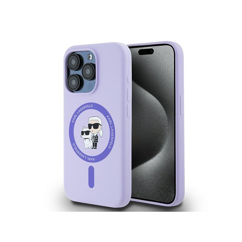 Husa Karl Lagerfeld iPhone 15 Pro Silicone Ring MagSafe, Karl&Choupette, mov, KLHMP15LSCMKCRHU