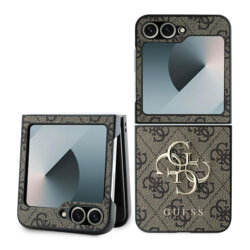 Husa Samsung Galaxy Z Flip6 Guess Leather 4G Metal Logo, maro, GUHCZF64GMGBR