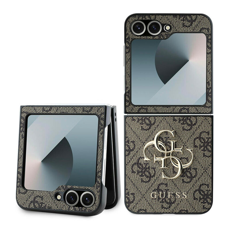 Husa Samsung Galaxy Z Flip6 Guess Leather 4G Metal Logo, maro, GUHCZF64GMGBR