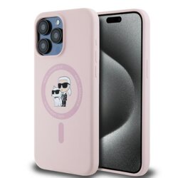 Husa Karl Lagerfeld iPhone 15 Pro Silicone MagSafe, Karl&Choupette, roz, KLHMP15LSCMKCRHP
