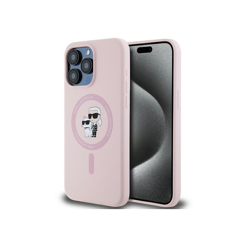 Husa Karl Lagerfeld iPhone 15 Pro Silicone MagSafe, Karl&Choupette, roz, KLHMP15LSCMKCRHP