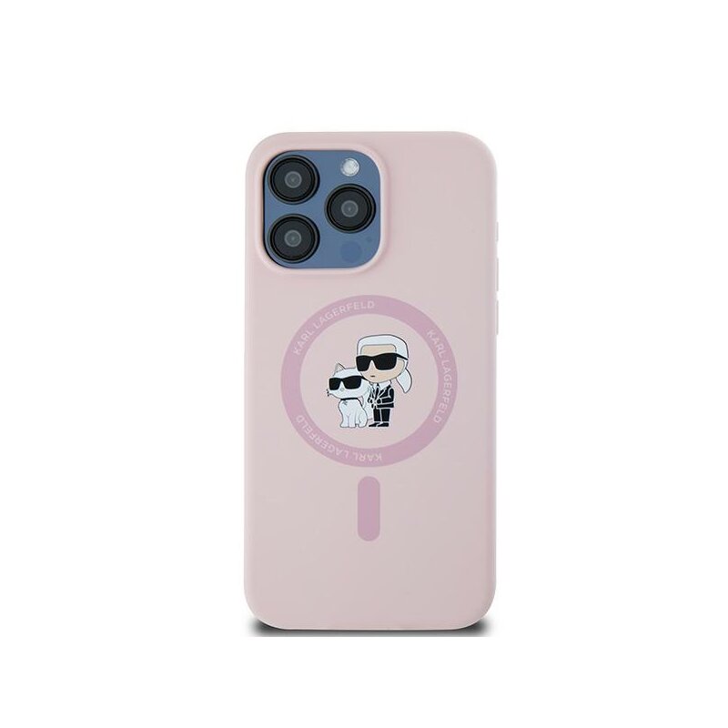 Husa Karl Lagerfeld iPhone 15 Pro Silicone MagSafe, Karl&Choupette, roz, KLHMP15LSCMKCRHP