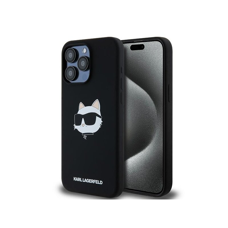 Husa Karl Lagerfeld iPhone 15 Pro Silicone MagSafe, Choupette Head, negru, KLHMP15LSCHPPLK