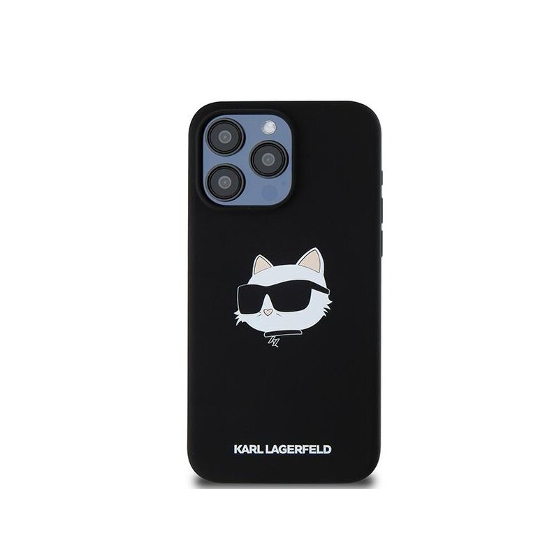 Husa Karl Lagerfeld iPhone 15 Pro Silicone MagSafe, Choupette Head, negru, KLHMP15LSCHPPLK