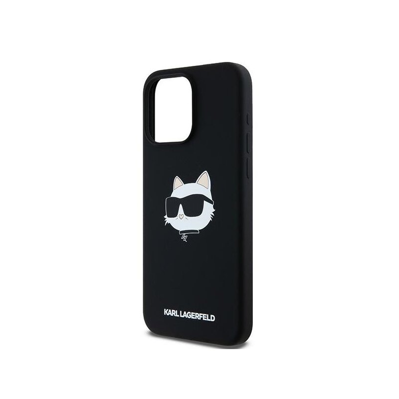 Husa Karl Lagerfeld iPhone 15 Pro Silicone MagSafe, Choupette Head, negru, KLHMP15LSCHPPLK