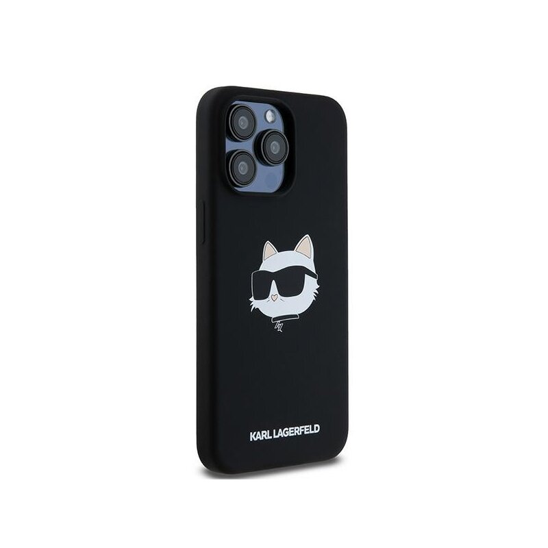Husa Karl Lagerfeld iPhone 15 Pro Silicone MagSafe, Choupette Head, negru, KLHMP15LSCHPPLK
