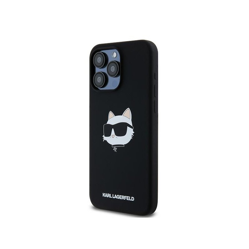 Husa Karl Lagerfeld iPhone 15 Pro Silicone MagSafe, Choupette Head, negru, KLHMP15LSCHPPLK