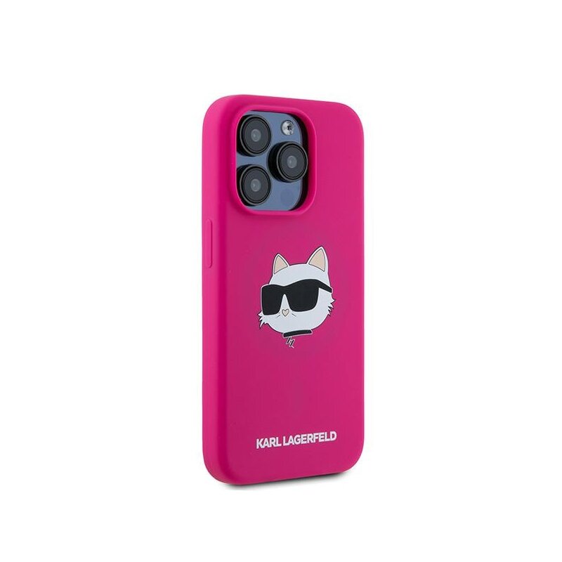 Husa Karl Lagerfeld iPhone 15 Pro Silicone MagSafe, Choupette Head, fucsia, KLHMP15LSCHPPLF