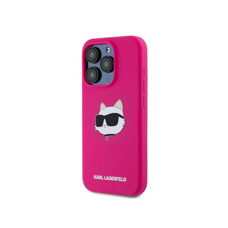 Husa Karl Lagerfeld iPhone 15 Pro Silicone MagSafe, Choupette Head, fucsia, KLHMP15LSCHPPLF