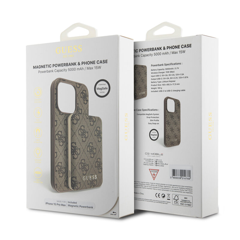 Husa iPhone 15 Pro Max Guess Hardcase Powerbank MagSafe, maro, GUBPM5P15X4GEMGW