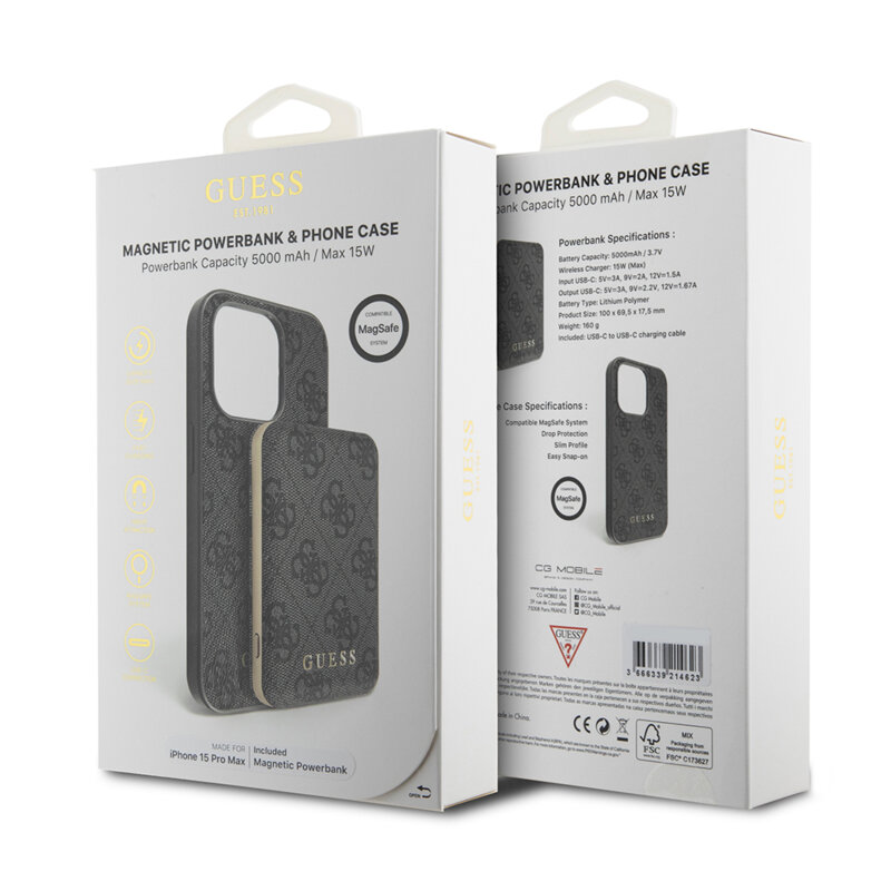 Husa iPhone 15 Pro Max Guess Hardcase Powerbank MagSafe, negru, GUBPM5P15X4GEMGK