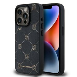 Husa iPhone 15 Pro Karl Lagerfeld Leather MagSafe, Karl Head, negru, KLHMP15LPGKHPHK
