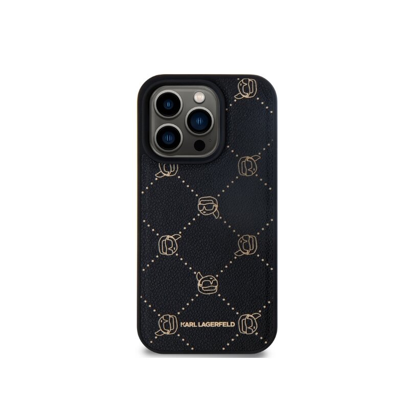 Husa iPhone 15 Pro Karl Lagerfeld Leather MagSafe, Karl Head, negru, KLHMP15LPGKHPHK
