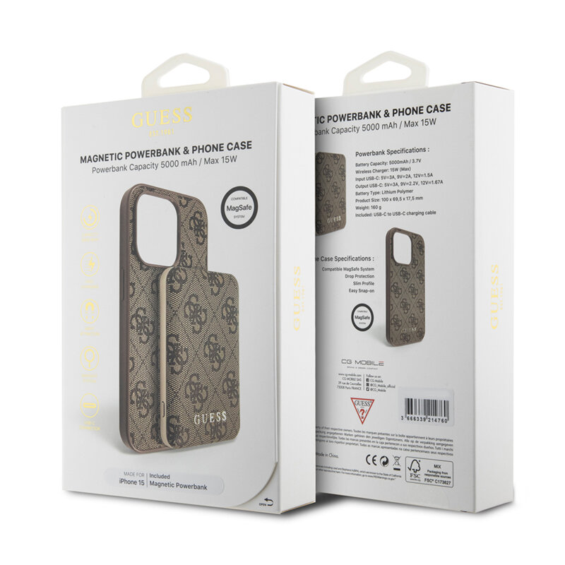 Husa iPhone 15 Guess Hardcase Powerbank MagSafe, maro, GUBPM5P15S4GEMGW