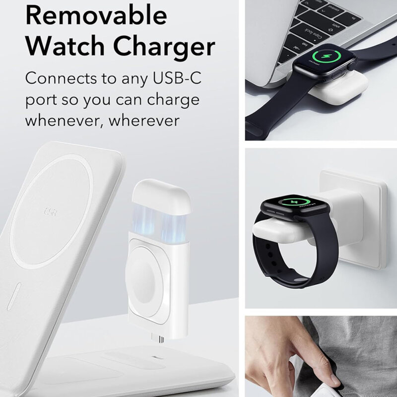 Statie de incarcare 3in1 wireless ESR, Qi2 15W, set, alb