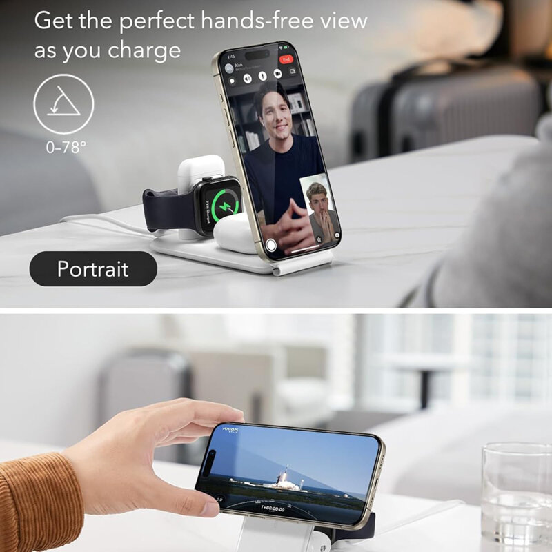 Statie de incarcare 3in1 wireless ESR, Qi2 15W, set, alb