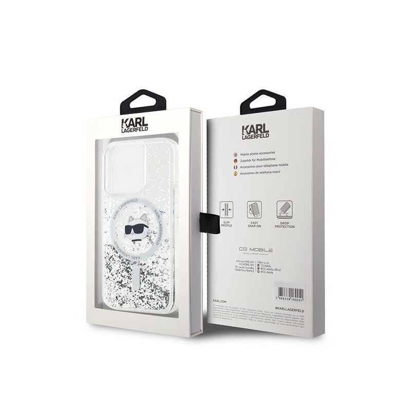 Husa Karl Lagerfeld iPhone 15 Pro Liquid Glitter MagSafe, Choupette Head, transparent, KLHMP15LLGCHSGH