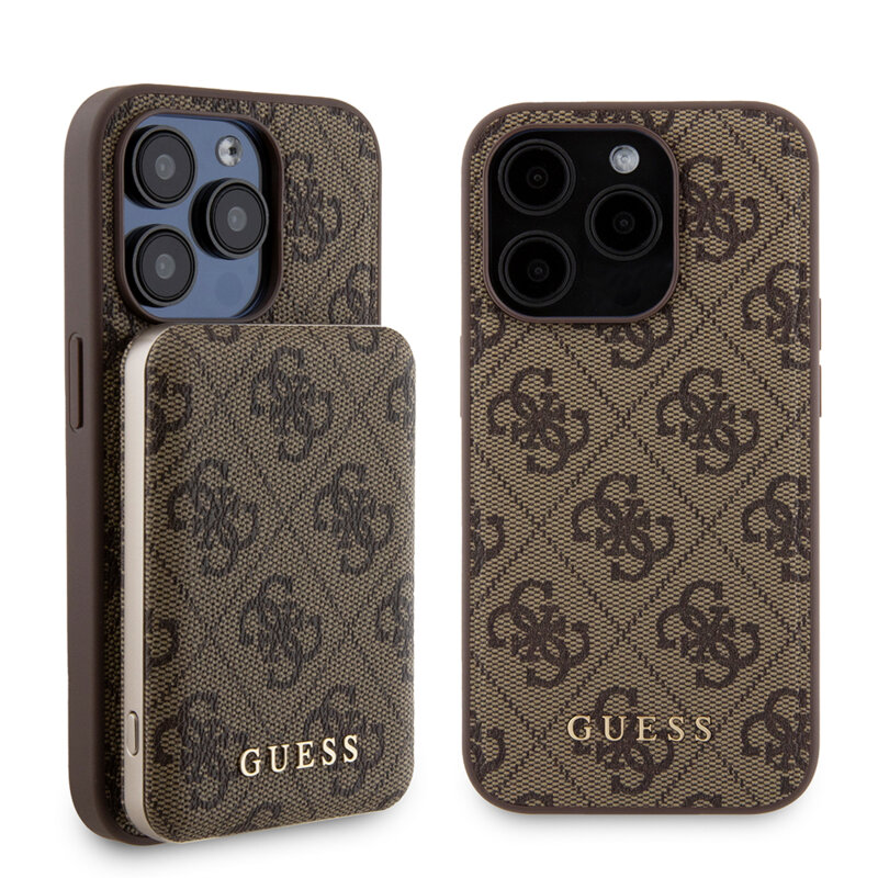 Husa iPhone 15 Pro Guess Hardcase Powerbank MagSafe, maro, GUBPM5P15L4GEMGW
