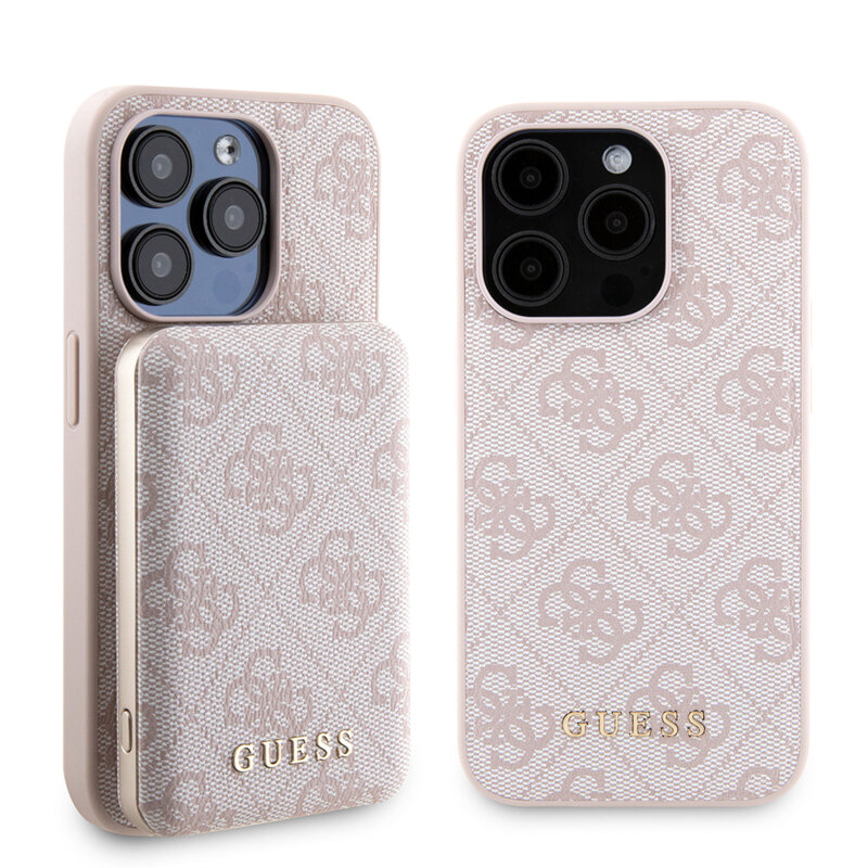 Husa iPhone 15 Pro Guess Hardcase Powerbank MagSafe, roz, GUBPM5P15L4GEMGP