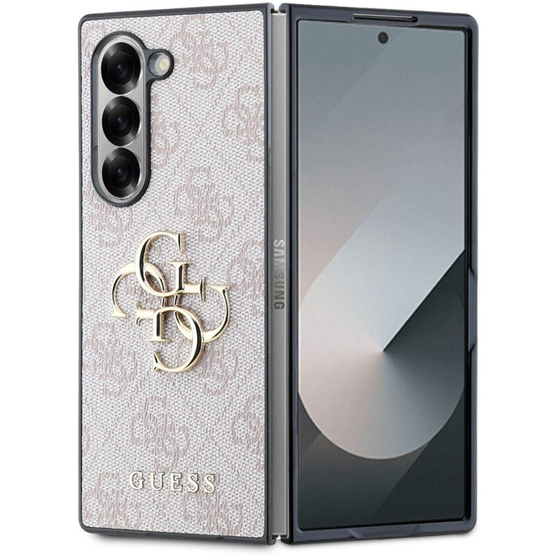 Husa Samsung Galaxy Z Fold6 Guess Leather 4G Metal Logo, roz, GUHCZFD64GMGPI
