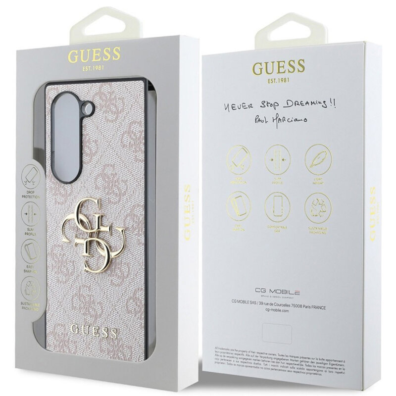 Husa Samsung Galaxy Z Fold6 Guess Leather 4G Metal Logo, roz, GUHCZFD64GMGPI
