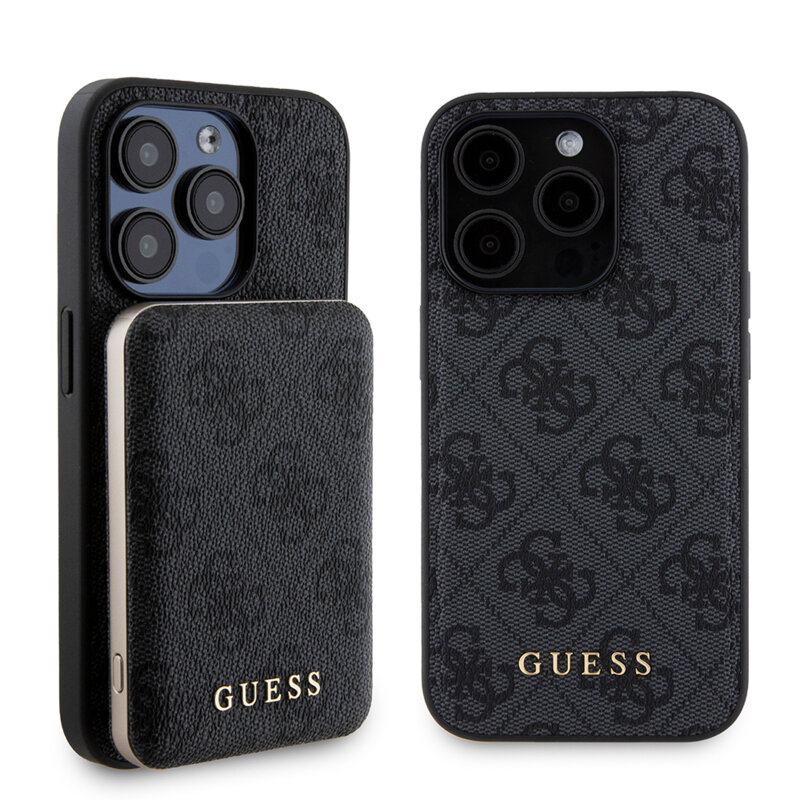 Husa iPhone 15 Pro Guess Hardcase Powerbank MagSafe, negru, GUBPM5P15L4GEMGK
