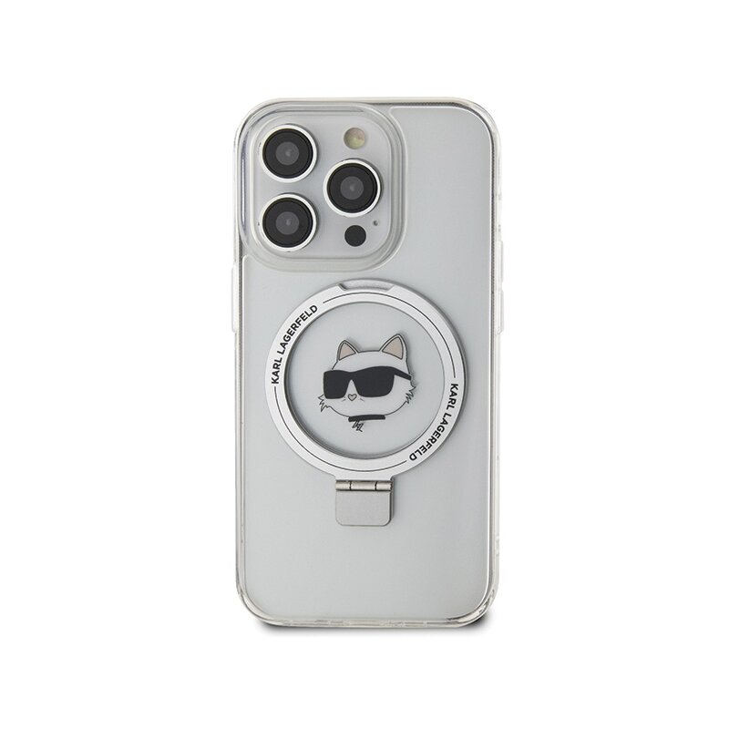 Husa iPhone 15 Pro Karl Lagerfeld Hardcase Ring Stand MagSafe, Choupette Head, alb, KLHMP15LHMRSCHH