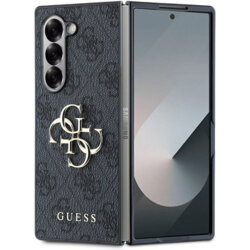 Husa Samsung Galaxy Z Fold6 Guess Leather 4G Metal Logo, negru, GUHCZFD64GMGGR