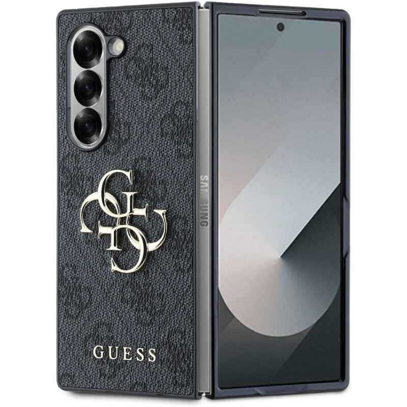 Husa Samsung Galaxy Z Fold6 Guess Leather 4G Metal Logo, negru, GUHCZFD64GMGGR