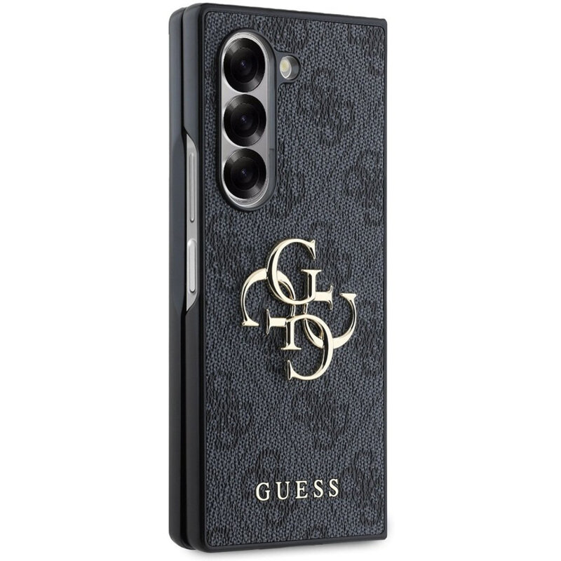 Husa Samsung Galaxy Z Fold6 Guess Leather 4G Metal Logo, negru, GUHCZFD64GMGGR