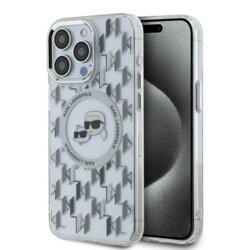 Husa iPhone 15 Pro Karl Lagerfeld IML MagSafe, Monogram Karl&Choupette Head, clear, KLHMP15LHMCKMHT