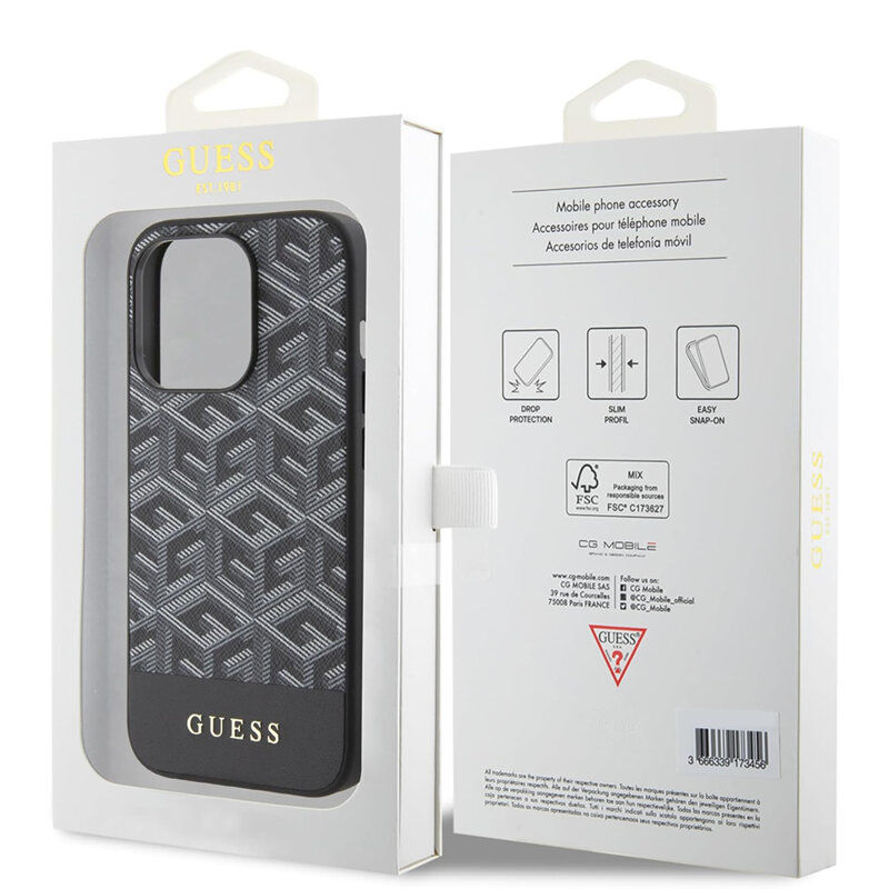 Husa Guess iPhone 15 Pro GCube Stripes MagSafe, negru, GUHMP15LHGCFSEK