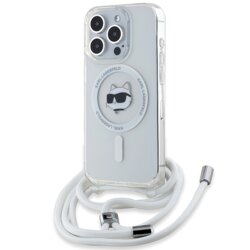 Husa iPhone 15 Pro Karl Lagerfeld IML Crossbody MagSafe, Choupette Head&Cord, transparent, KLHMP15SLHCCHNT