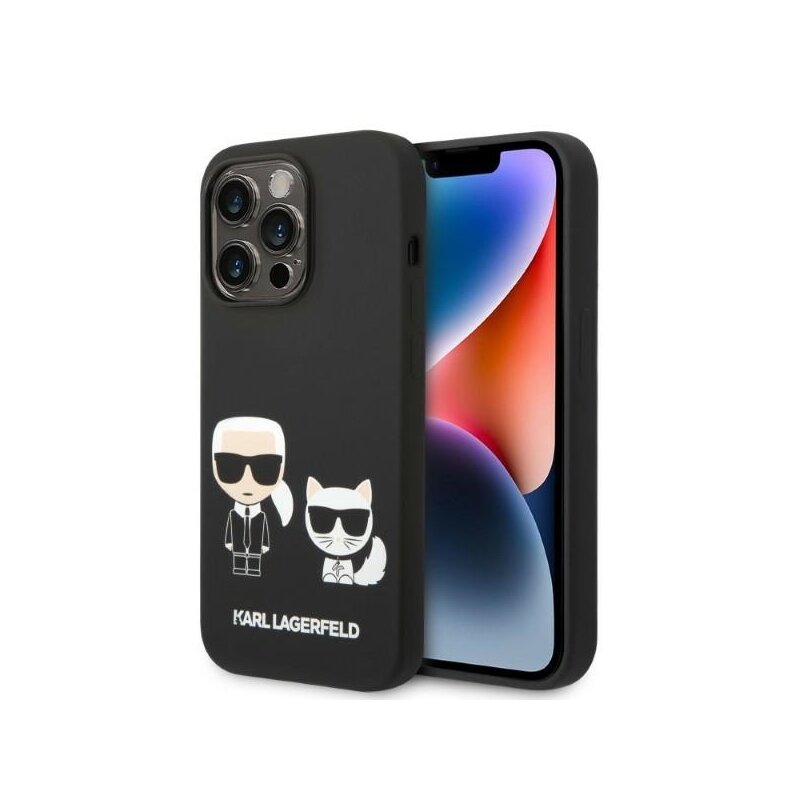 Husa Karl Lagerfeld iPhone 14 Pro Max Silicone Liquid MagSafe, Karl&Choupette, negru, KLHMP14XSSKCK