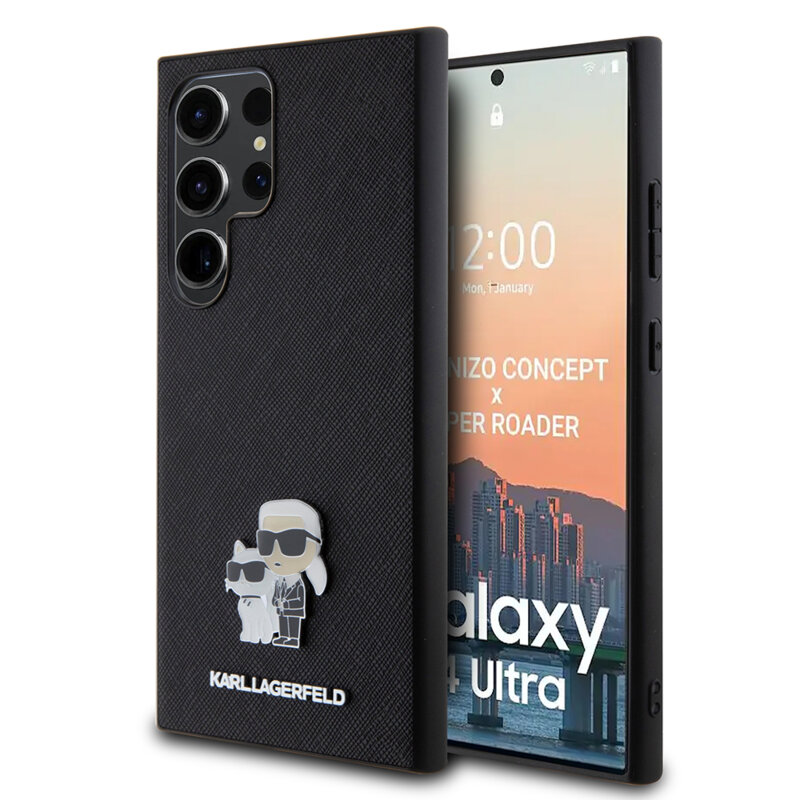 Husa originala Samsung Galaxy S24 Ultra Karl Lagerfeld Saffiano, Karl&Choupette Metal Pin, negru, KLHCS24LPSAKCMPK