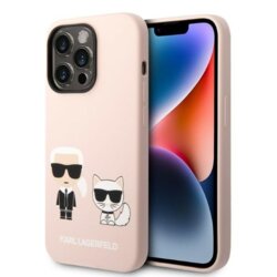 Husa Karl Lagerfeld iPhone 14 Pro Max Silicone MagSafe, Karl&Choupette, roz, KLHMP14XSSKCI