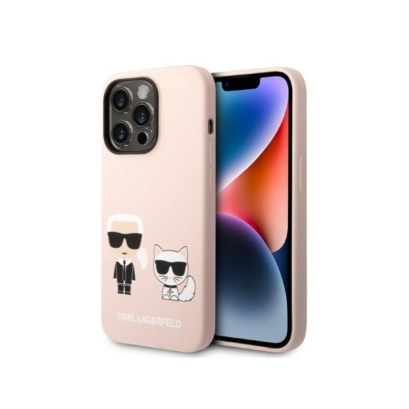 Husa Karl Lagerfeld iPhone 14 Pro Max Silicone MagSafe, Karl&Choupette, roz, KLHMP14XSSKCI
