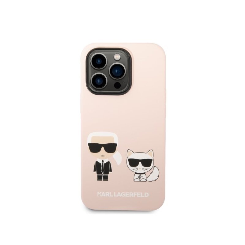 Husa Karl Lagerfeld iPhone 14 Pro Max Silicone MagSafe, Karl&Choupette, roz, KLHMP14XSSKCI