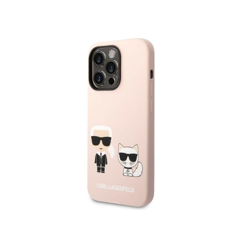 Husa Karl Lagerfeld iPhone 14 Pro Max Silicone MagSafe, Karl&Choupette, roz, KLHMP14XSSKCI