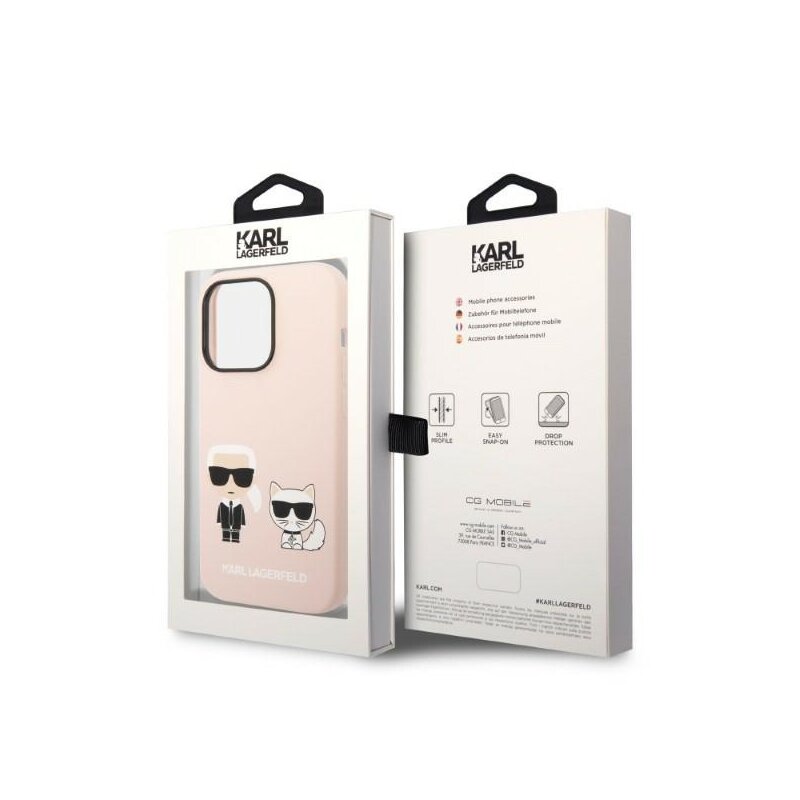 Husa Karl Lagerfeld iPhone 14 Pro Max Silicone MagSafe, Karl&Choupette, roz, KLHMP14XSSKCI