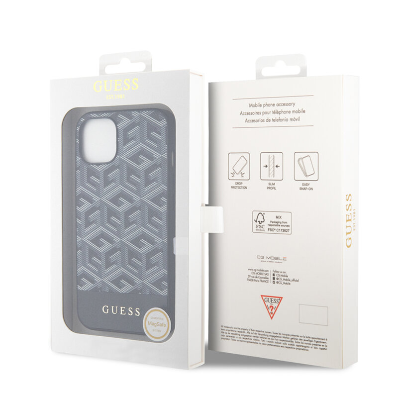 Husa Guess iPhone 15 GCube Stripes MagSafe, negru, GUHMP15SHGCFSEK