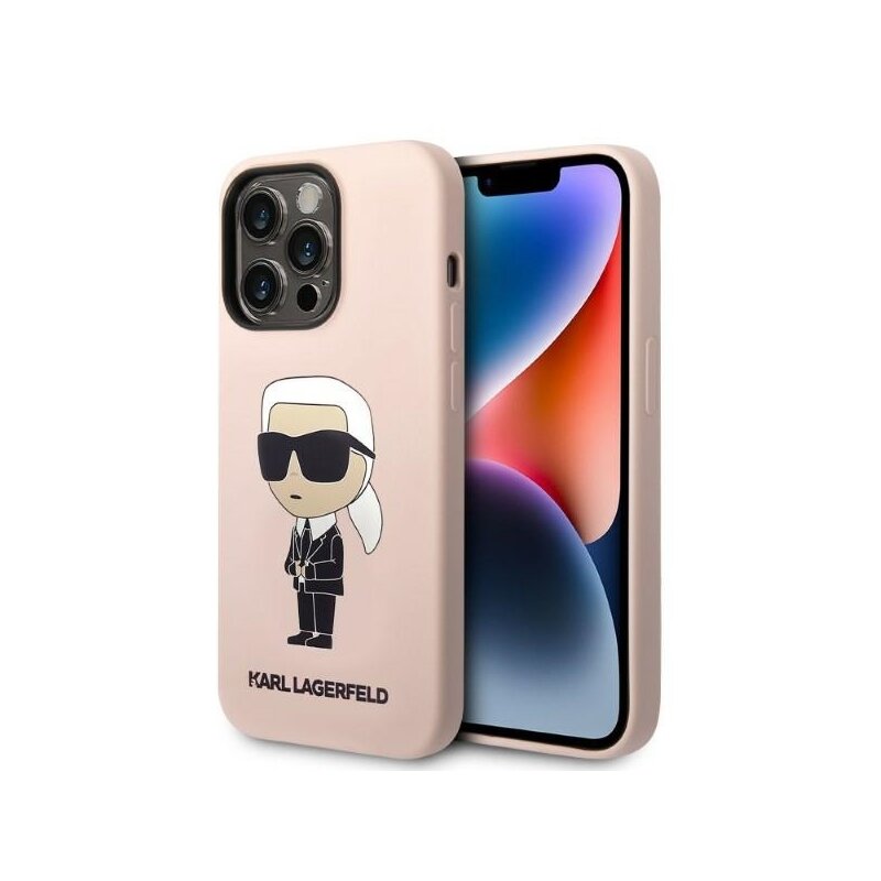 Husa Karl Lagerfeld iPhone 14 Pro Max Silicone MagSafe, Ikonik, roz, KLHMP14XSNIKBCP