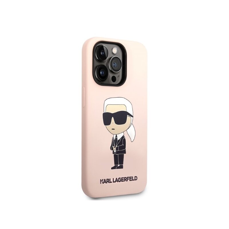 Husa Karl Lagerfeld iPhone 14 Pro Max Silicone MagSafe, Ikonik, roz, KLHMP14XSNIKBCP