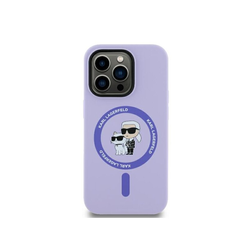 Husa Karl Lagerfeld iPhone 14 Pro Max Silicone Ring MagSafe, Karl&Choupette Heads, mov, KLHMP14XSCMKCRHU